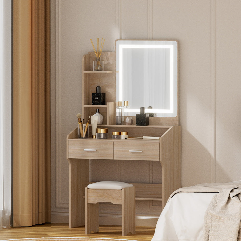 Dressing Table Set Stool LED - Wood
