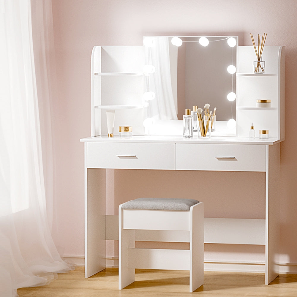 Dulcea Dressing Table Set Stool 10 LED Bulbs - White