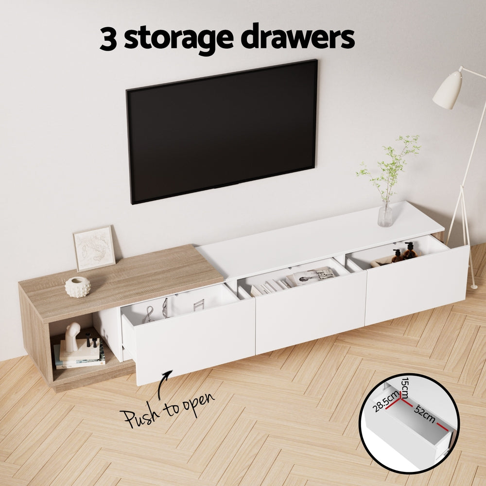 Extendable TV Cabinet Entertainment Unit Stand - White Oak