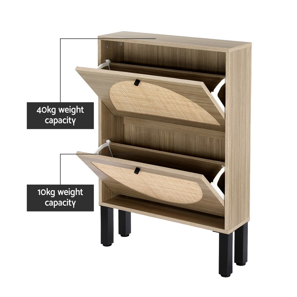 Lunar Shoe Rack Cabinet 2 Drawers Rattan 6 Pairs