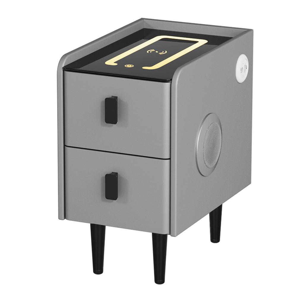 Aida LED Smart Bedside Table 2 Drawers with Wireless Charging Ports - Grey