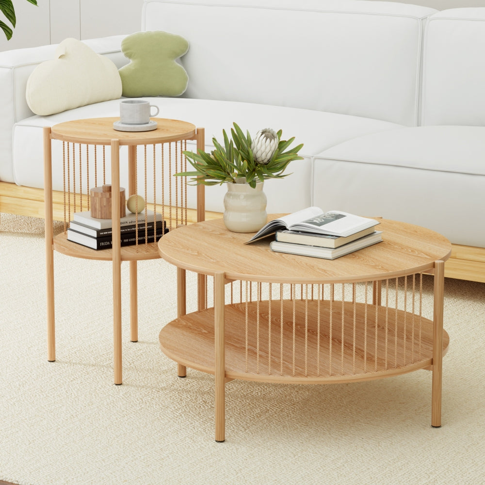Round Wood Coffee Table 2-Tier