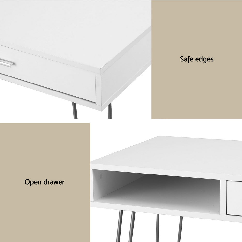 Computer Desk Drawer Cabinet Home Office Workstation 100cm - White