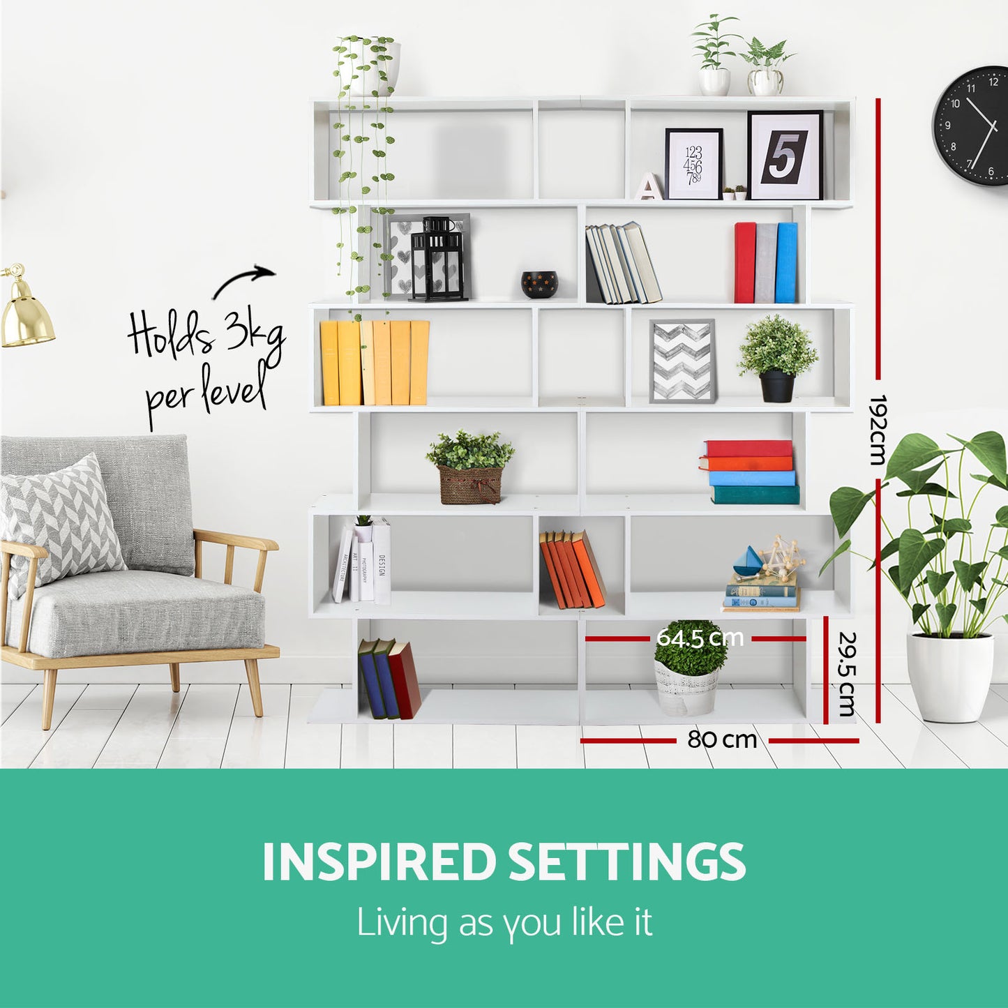 Riva Bookshelf 6 Tiers - White