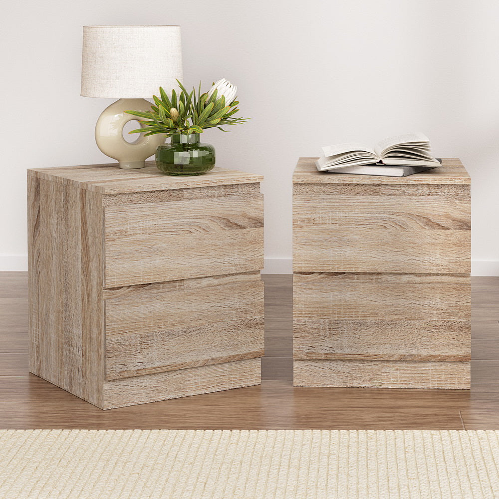 Set of 2 Pepe Bedside Table 2 Drawers - Oak