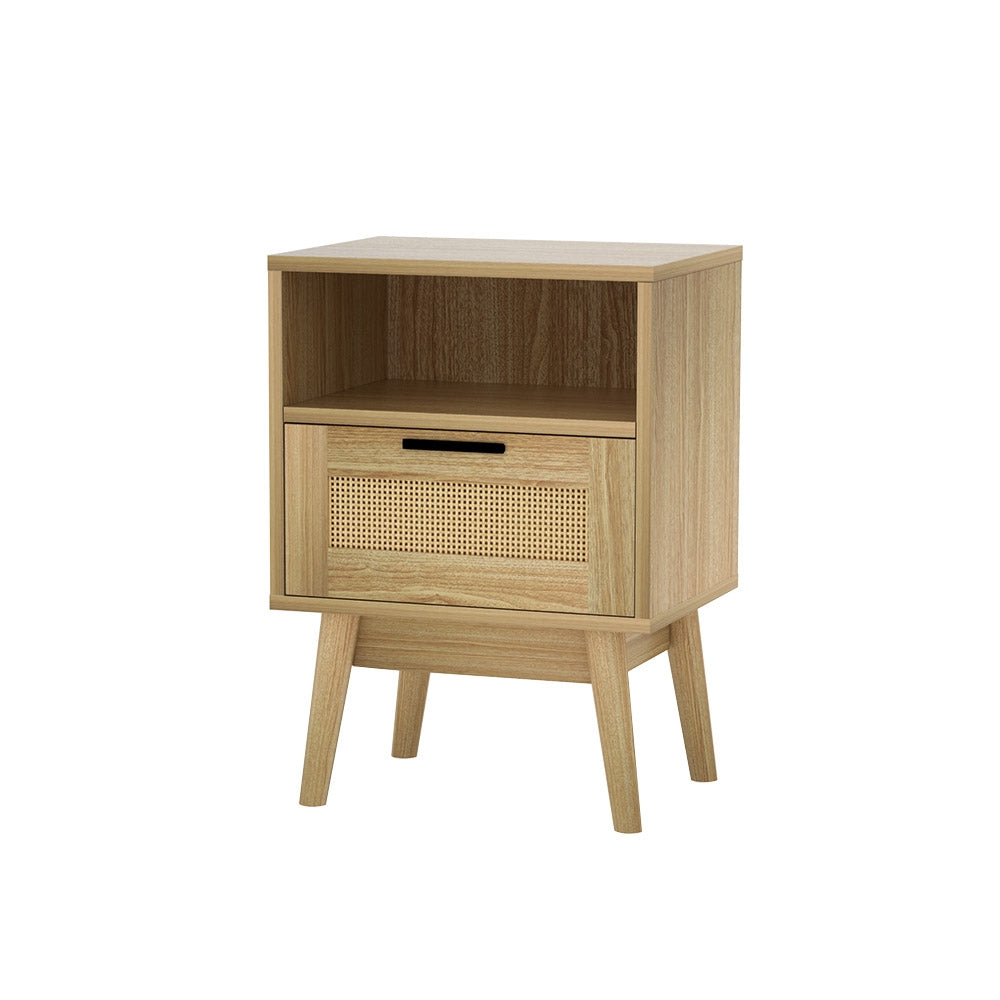 Rei Rattan Bedside Table 1 Drawer with Shelf - Oak