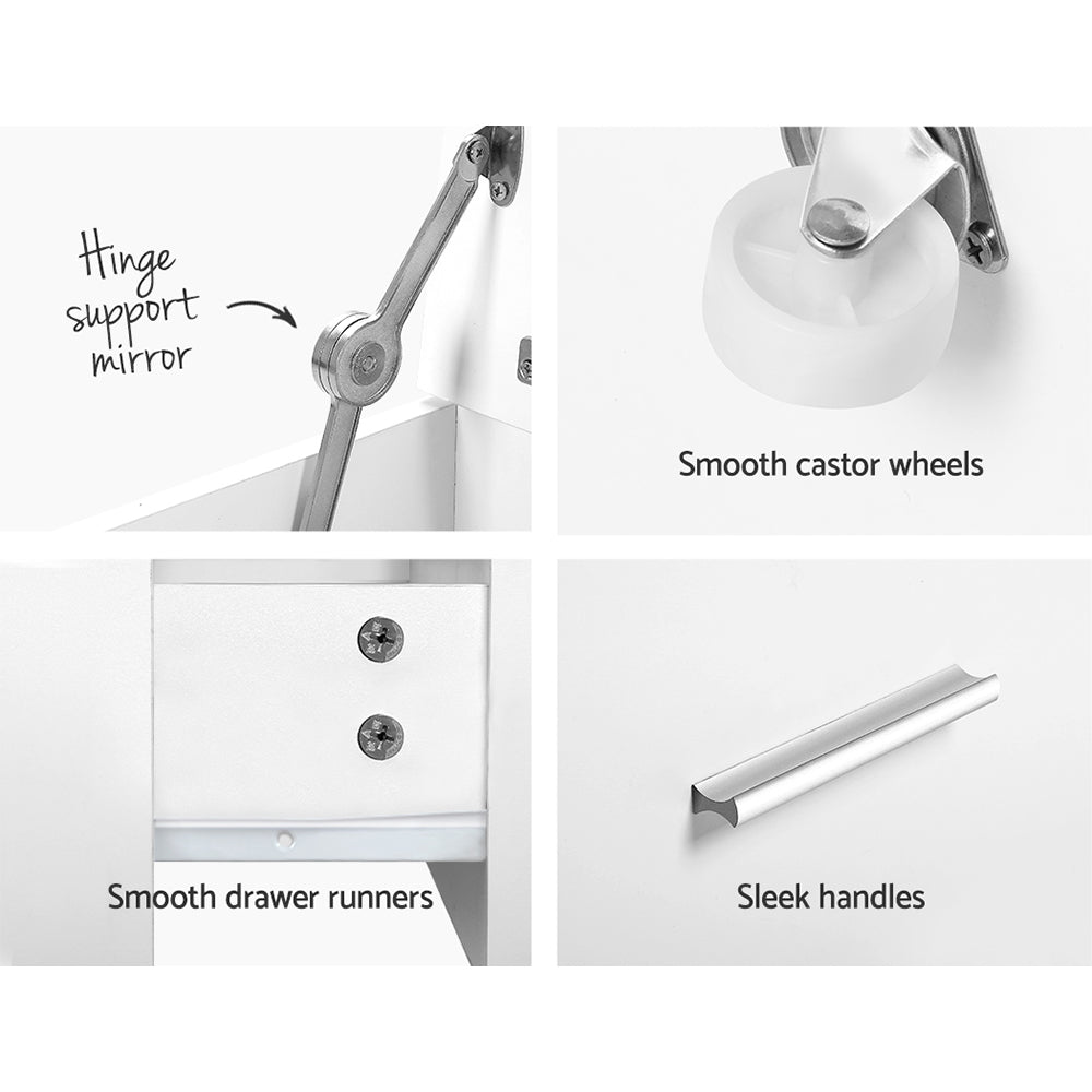 2-in-1 Dressing Table Stool Set Bedside Table - White