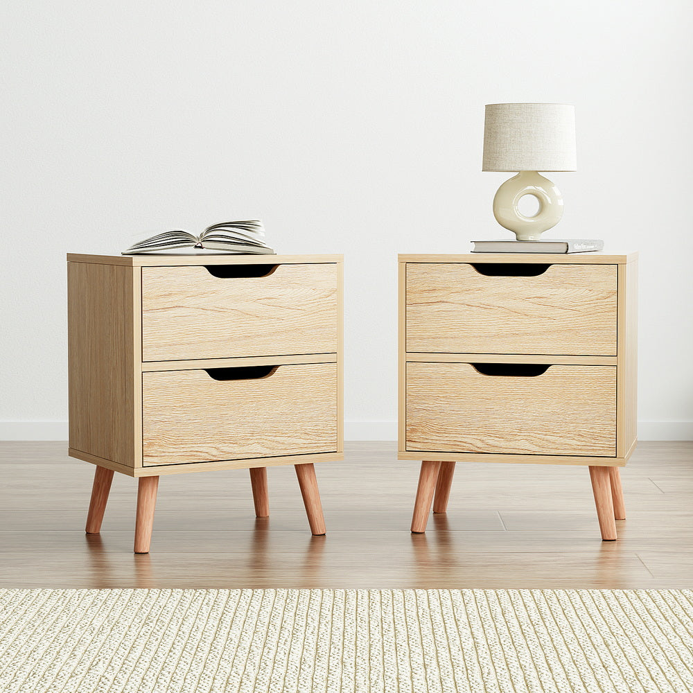 Set of 2 Boden Bedside Table 2 Drawers - Pine