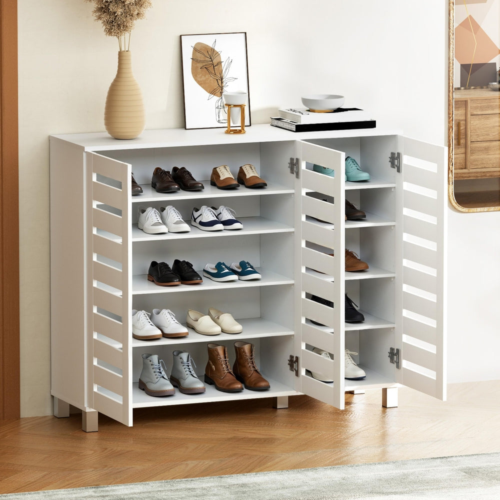 Shoe Rack Cabinet 30 Pairs Adjustable Shelf - White