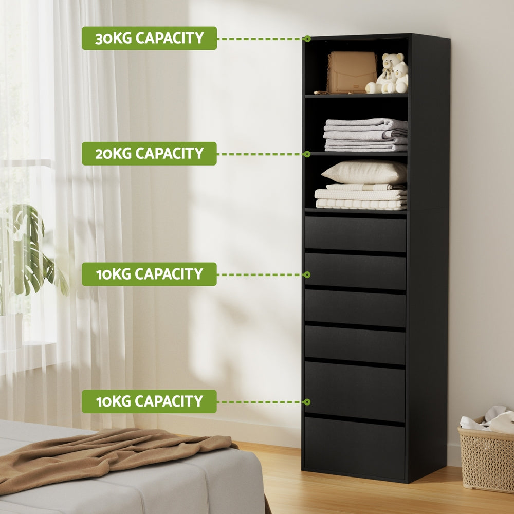 6 Chest of Drawers Tallboy Cabinet - Black