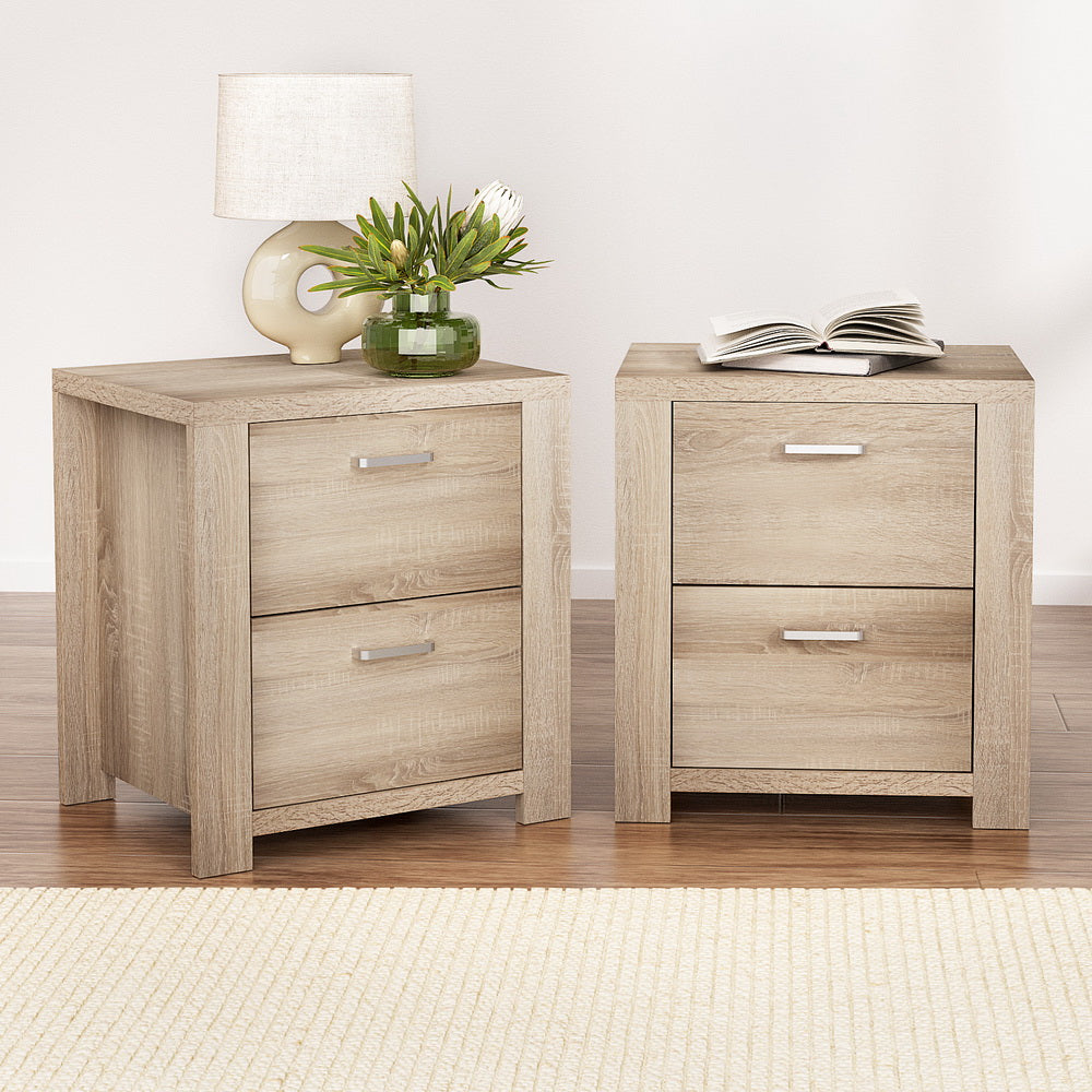Set of 2 Maxi Bedside Table 2 Drawers - Pine