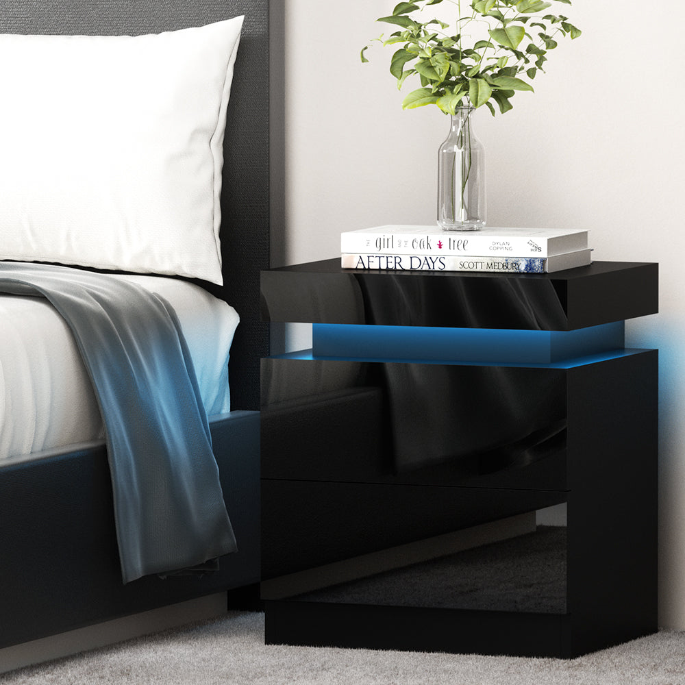 Coley LED Bedside Table 2 Drawers - Black