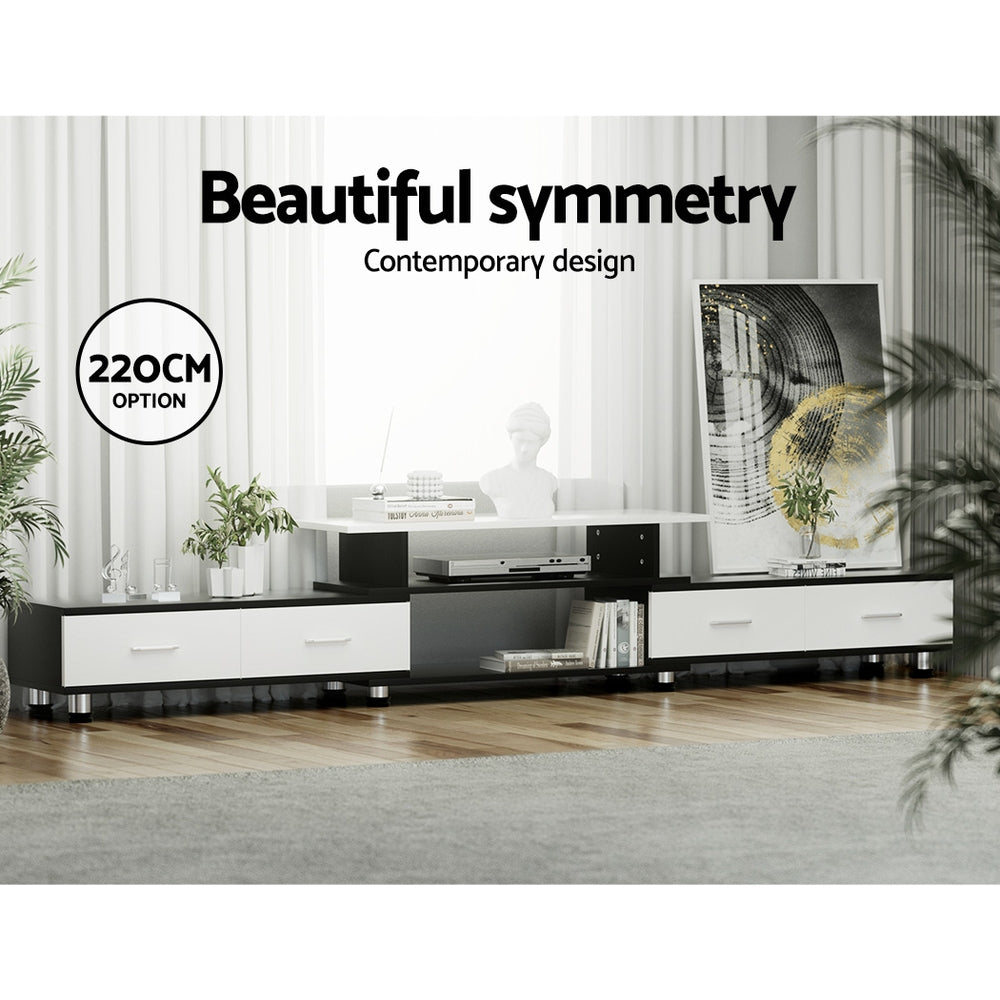 3-in-1 TV Cabinet Entertainment Unit Extendable 160CM To 220CM - Black & White
