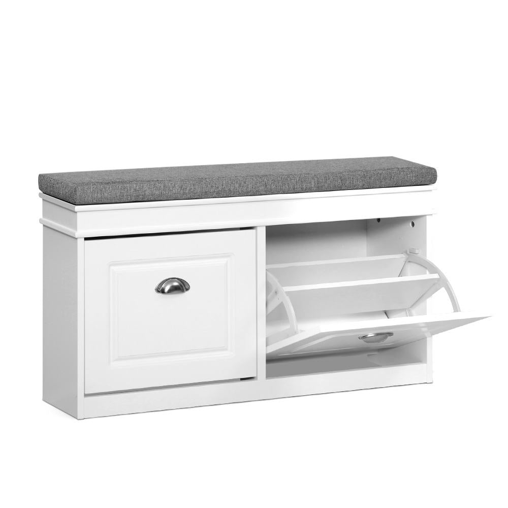 Shoe Rack Cabinet Bench 8 Pairs - White