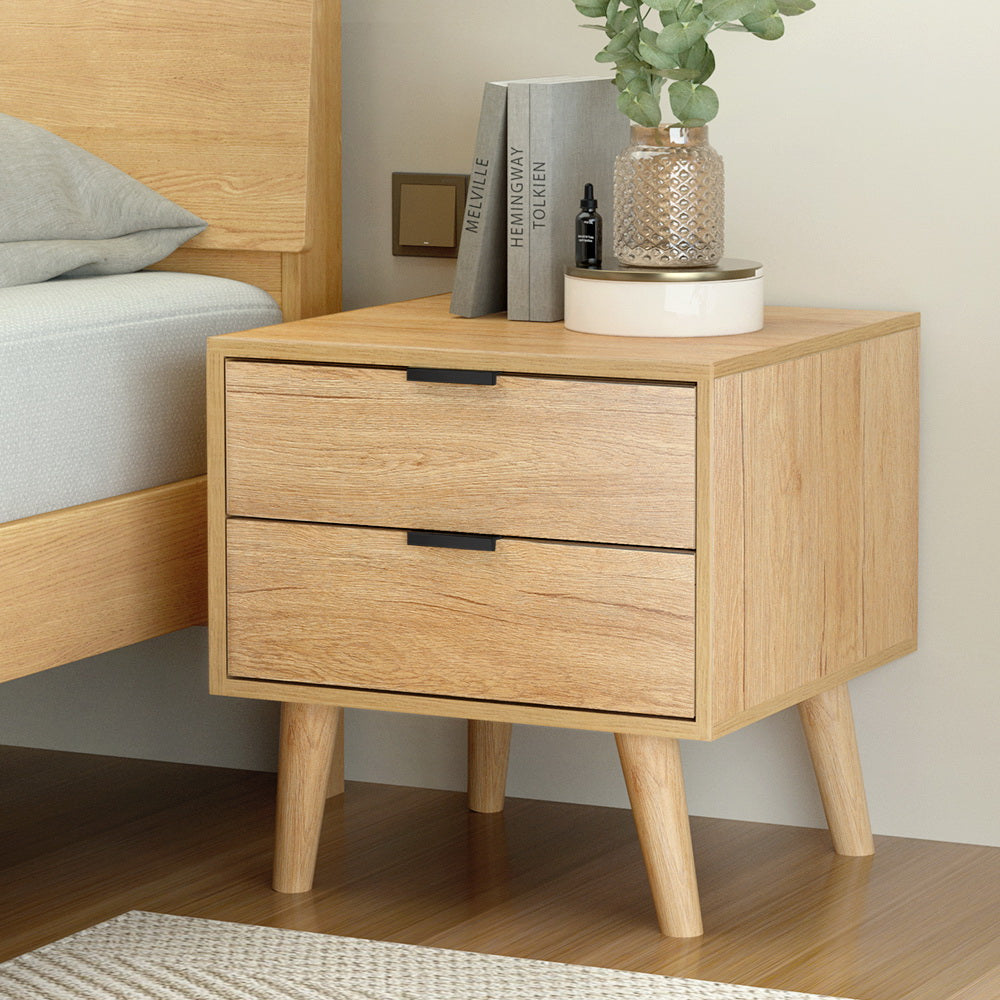 Scandinavian-inspired Bedside Table 2 Drawers - Pine