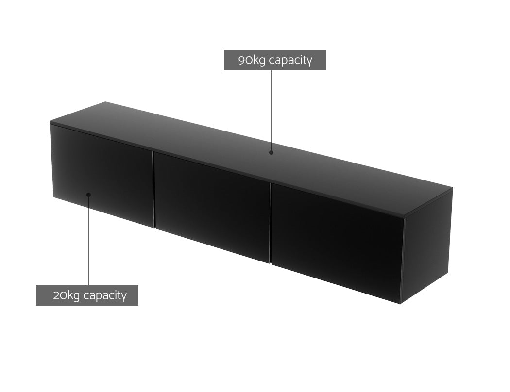 Hugo Floating Entertainment Unit 3 Cabinets 200CM - High Glossy Black