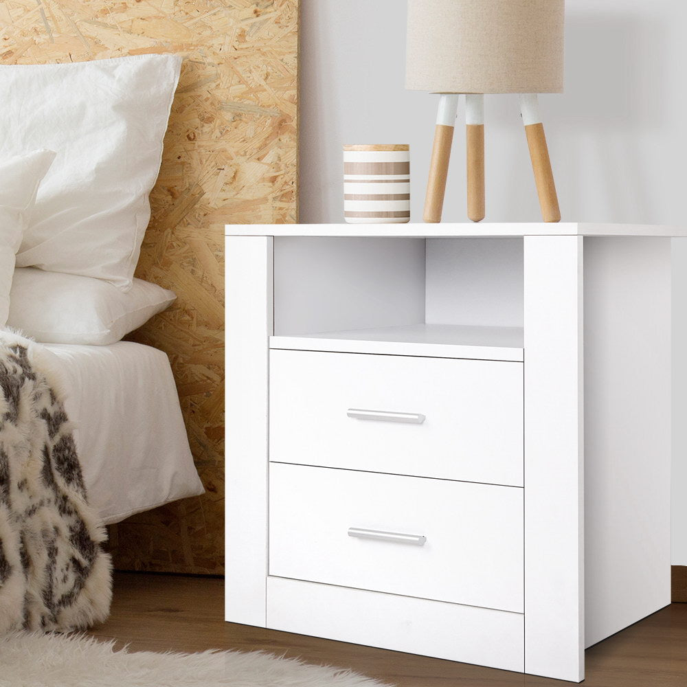 Tara Bedside Table 2 Drawers with Shelf - White