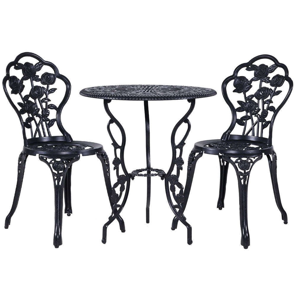 3 Piece Outdoor Cast Aluminum Bistro Set - Rose Black
