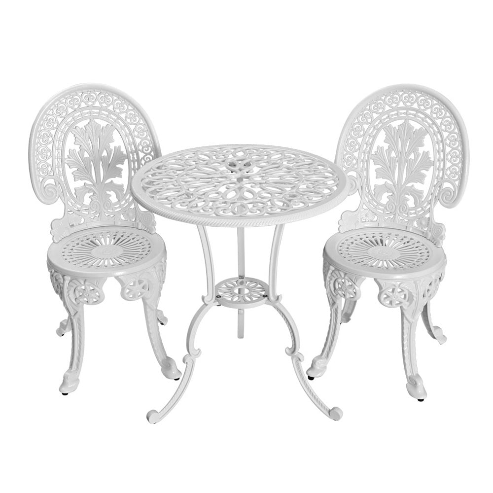 3PC Outdoor Cast Aluminium Bistro Set Dining Chairs - White
