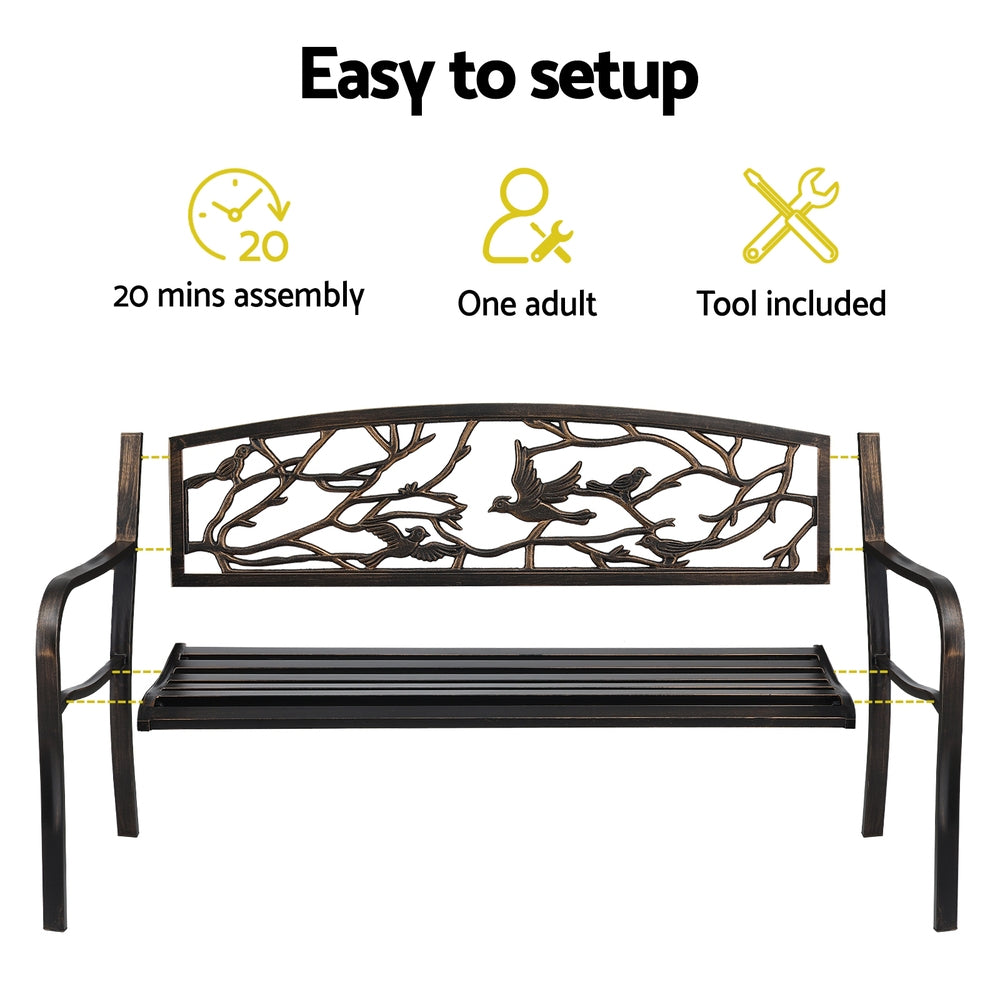 Outdoor Bench Seat Garden Steel Outdoor Furniture 3 Seater Park Bronze