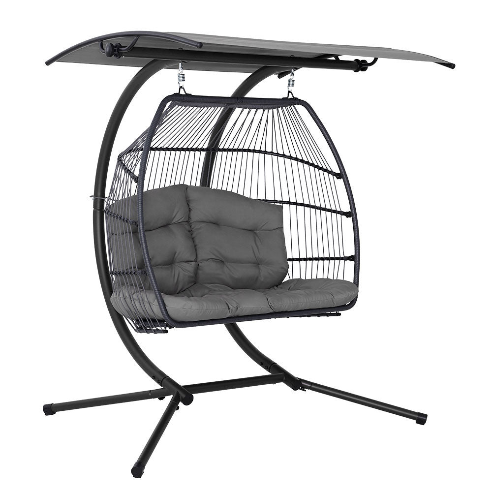2 Seater Outdoor Egg Swing Chair Wicker - Grey