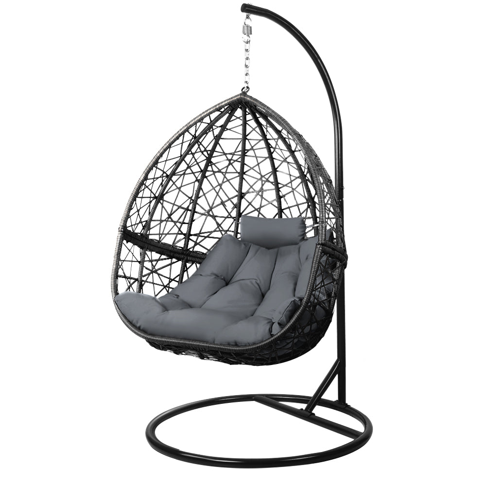 Outdoor Egg Swing Chair Wicker Rattan - Grey