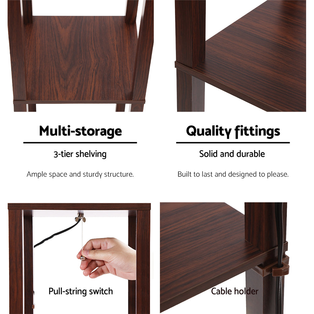 Shelf Floor Lamp 3 Tier LED Light Stand - Vintage Brown