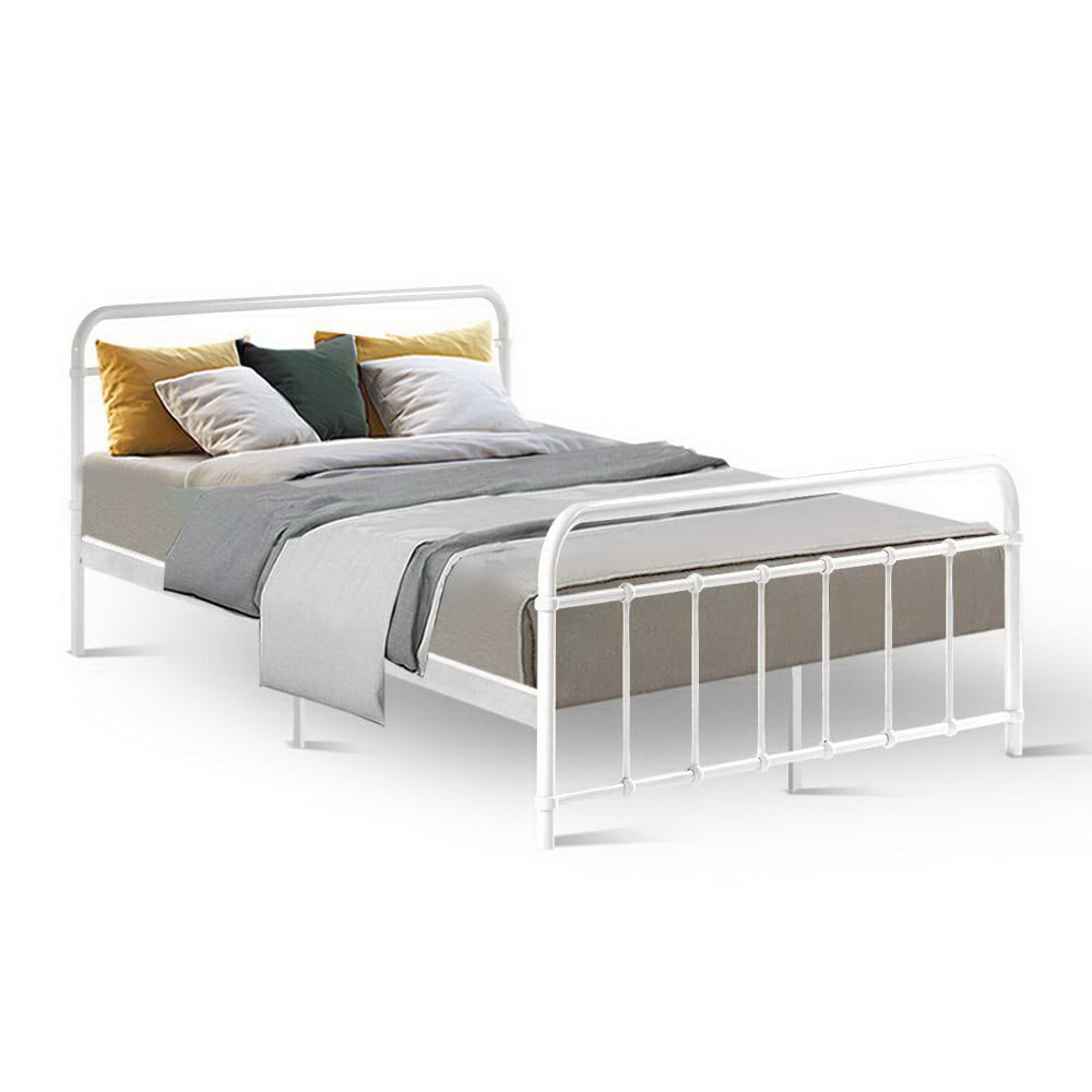 Leo Double Bed Frame - White Metal