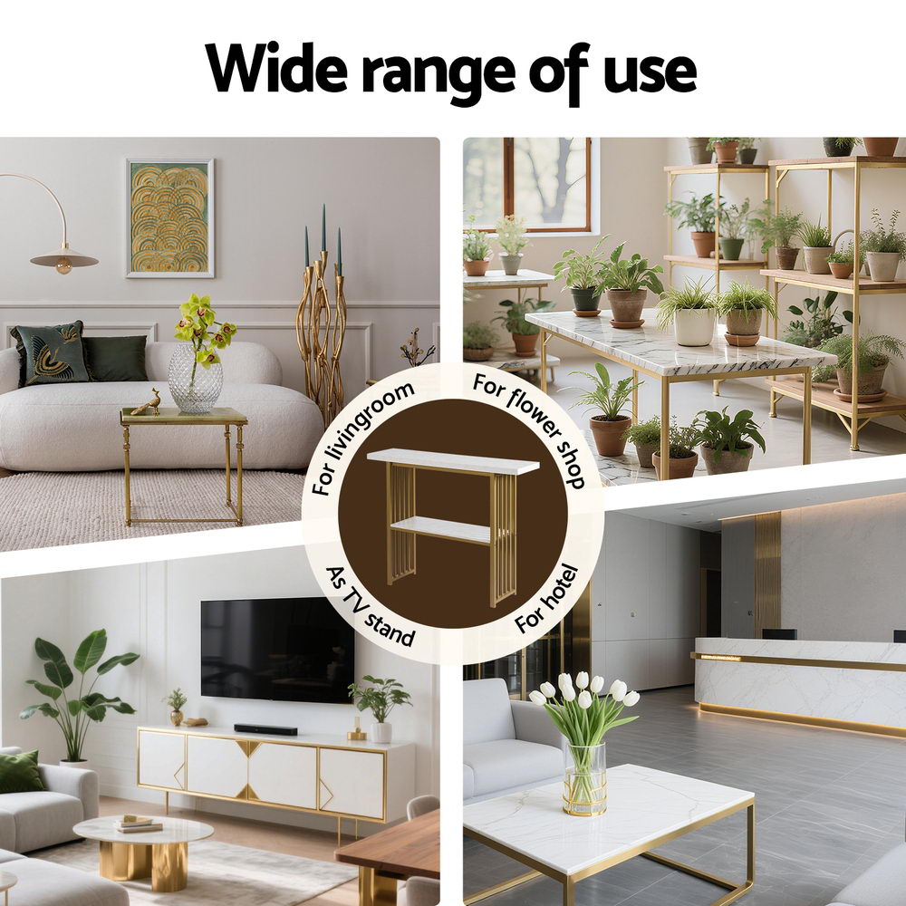 Console Table Marble Effect - White & Gold