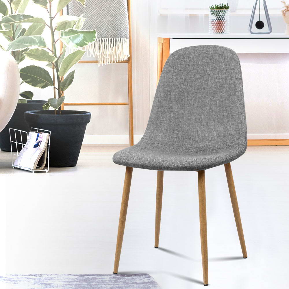 Set of 4 Adamas Curved Dining Chairs Linen Slope - Grey
