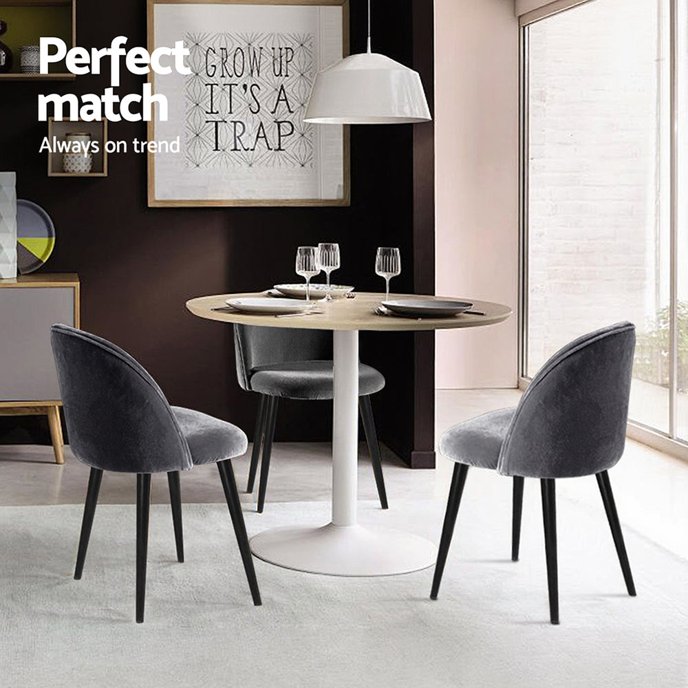 Set of 4 Velvet Solid Dining Chairs Curved - Dark Grey