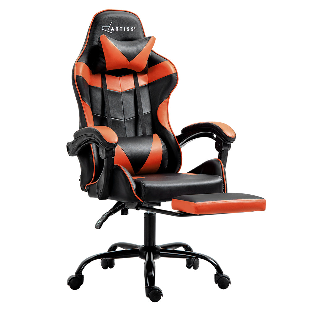 Gaming Office Chair Executive Leather Chair Footrest - Orange