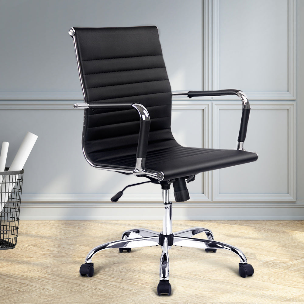 Office Chair Conference Chairs Mid Back - Leather Black