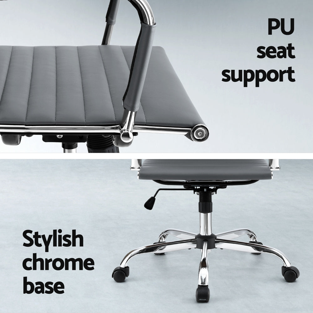 Office Chair Conference Chairs Mid Back - Leather Grey