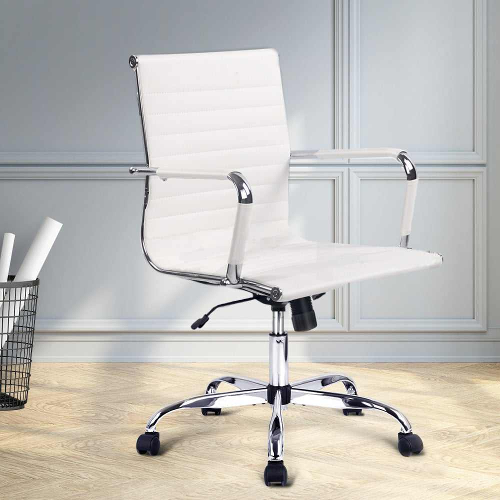 Office Chair Conference Chairs Mid Back - Leather White