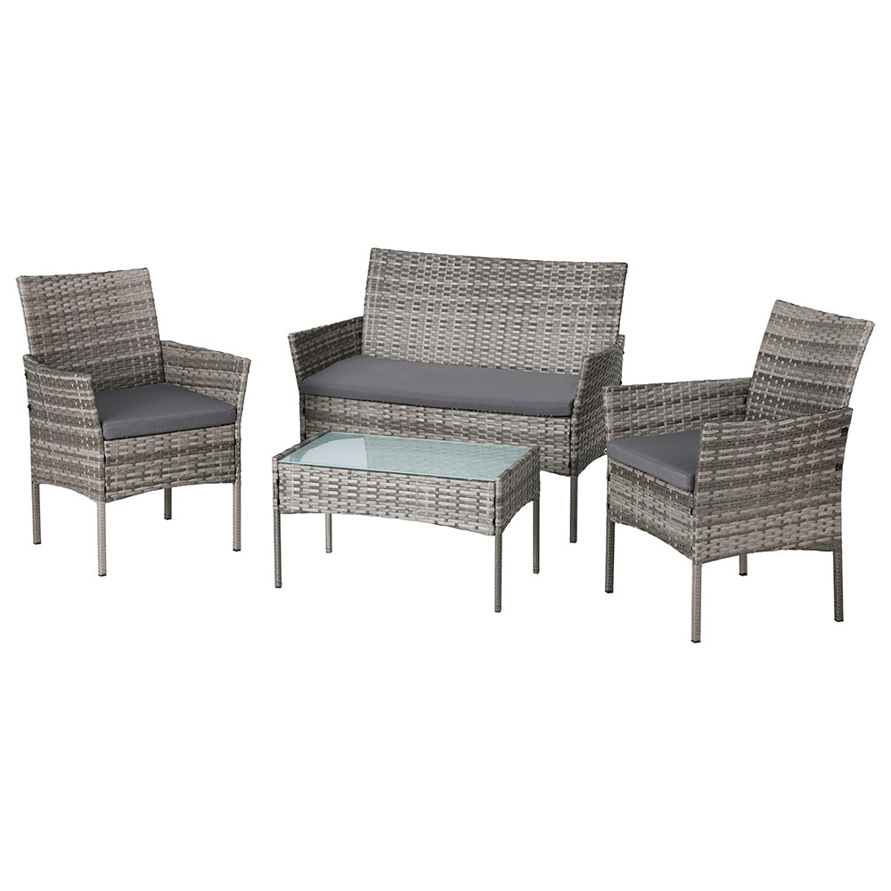 4 Seater Outdoor Wicker Sofa Set - Grey