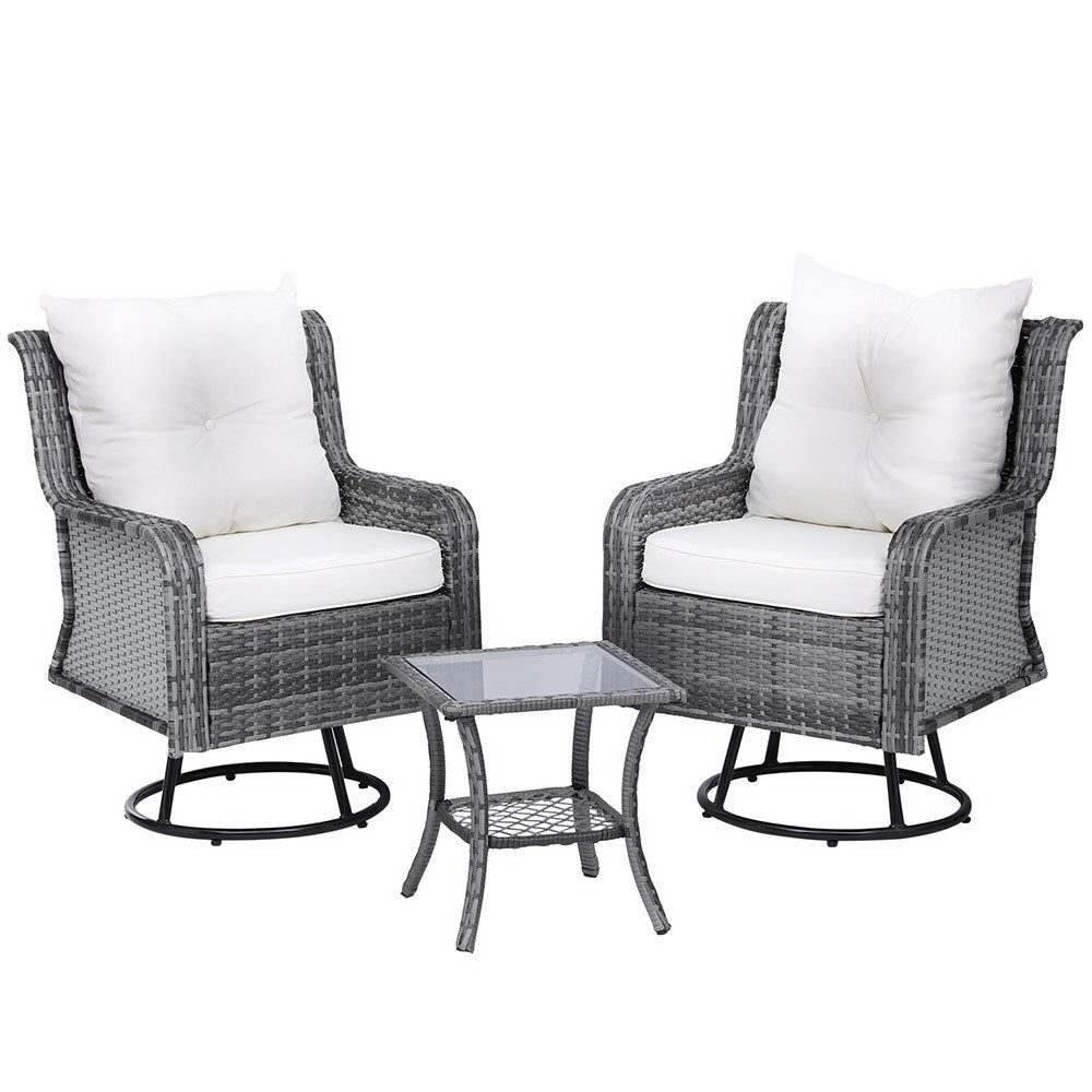 3PC Outdoor Wicker Furniture Bistro Set - Grey