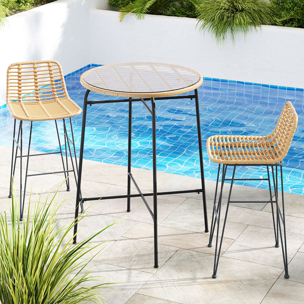 3 Piece Outdoor Bar Set Wicker Table Chairs Patio Bistro