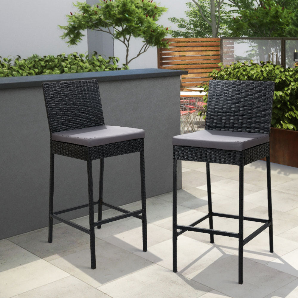 Set of 2 Outdoor Bar Stools Dining Chair Wicker Furniture