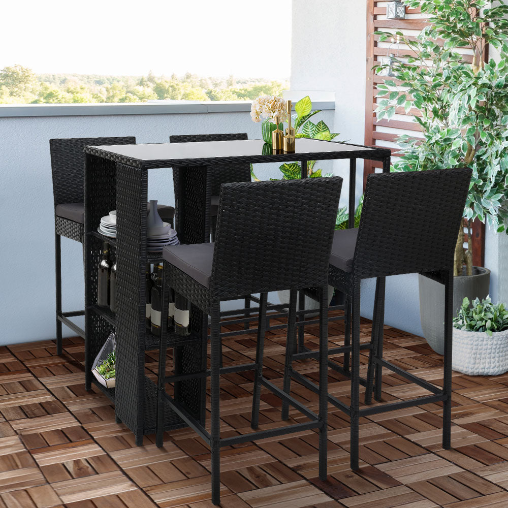 5 Piece Outdoor Wicker Bar Set