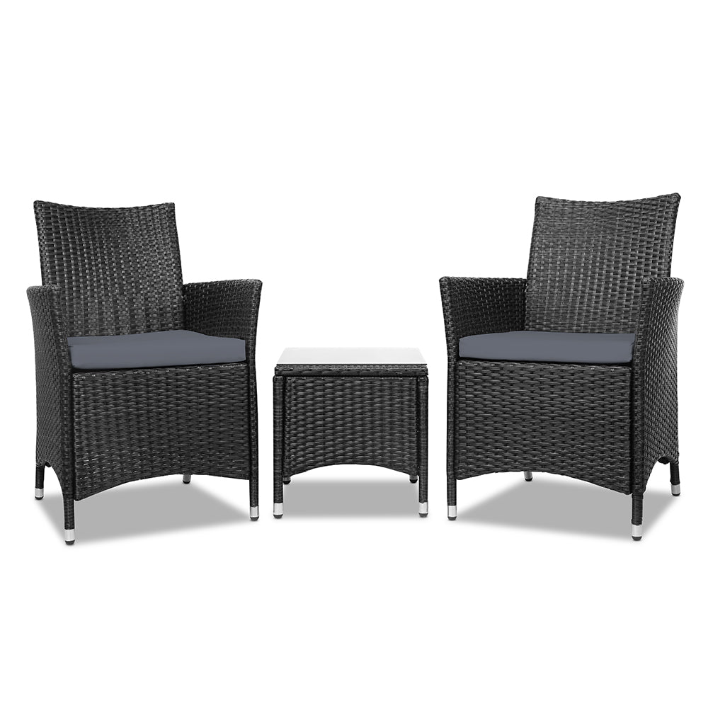3PC Outdoor Bistro Set Patio Furniture Wicker - Black