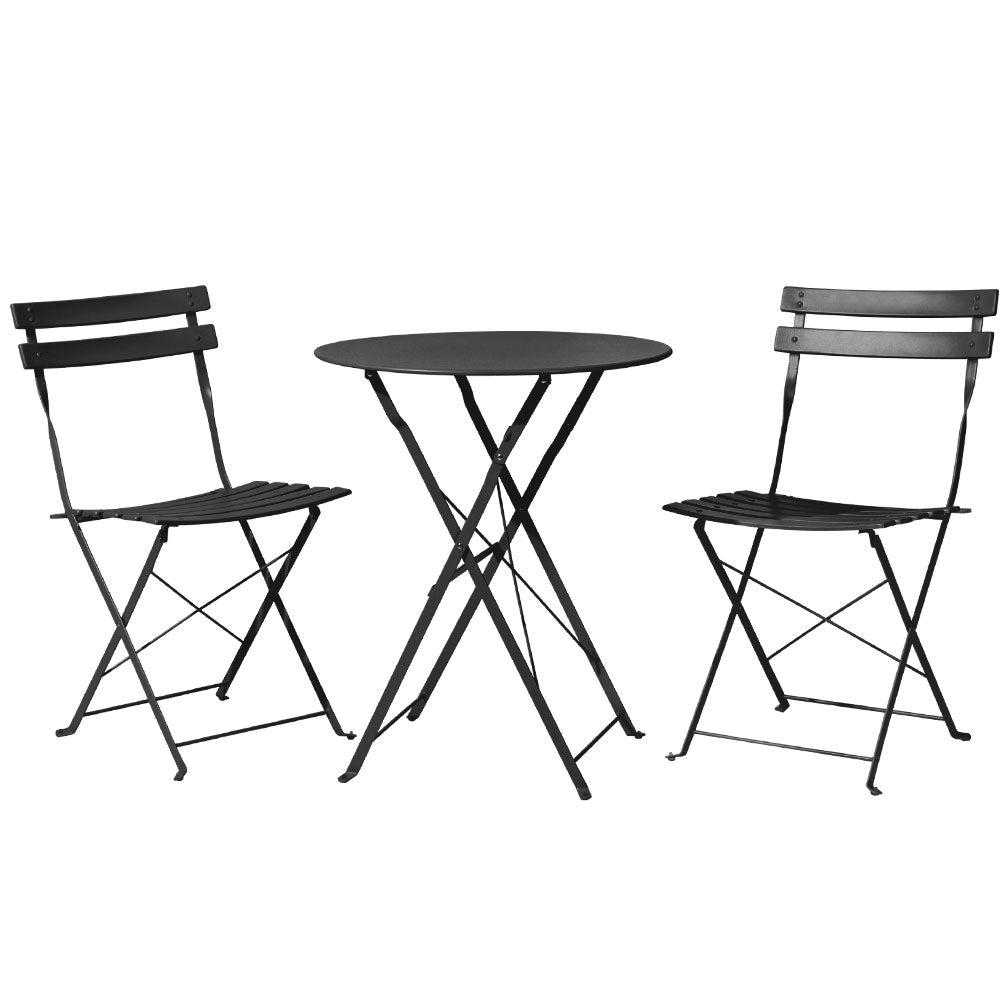 3PC Outdoor Bistro Set Steel Table and Chairs Patio Furniture Black