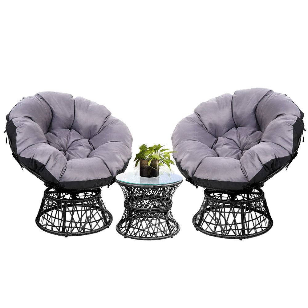 Outdoor Lounge Setting Furniture Wicker Papasan Chairs Table Patio Black