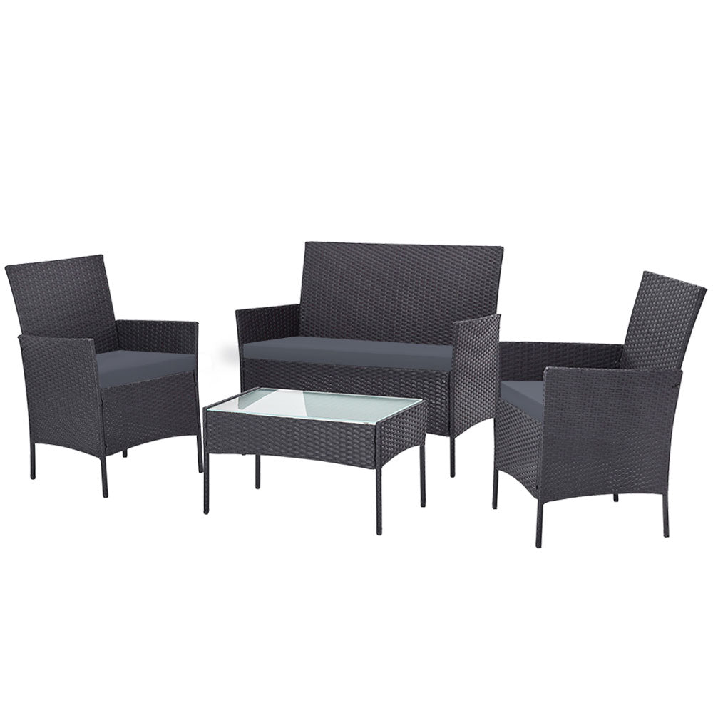 4 Seater Outdoor Wicker Sofa Set with Storage Cover - Dark Grey