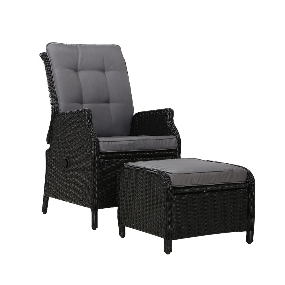 Outdoor Wicker Recliner Chair Sun lounge - Black