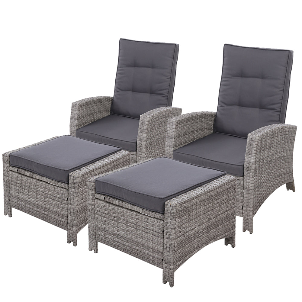 2PC Wicker Recliner Chair Sun lounge - Grey
