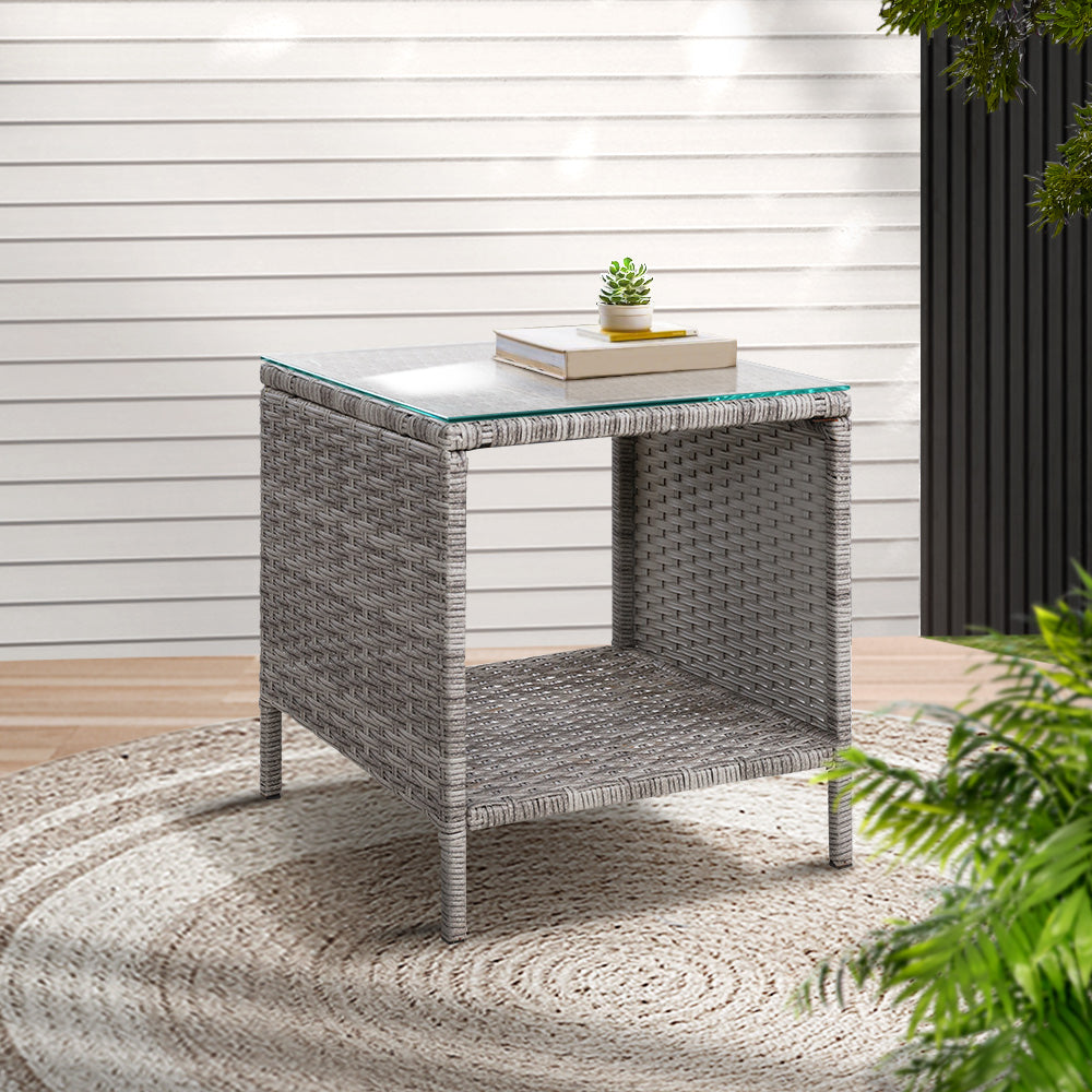 Outdoor Wicker Side Table - Grey