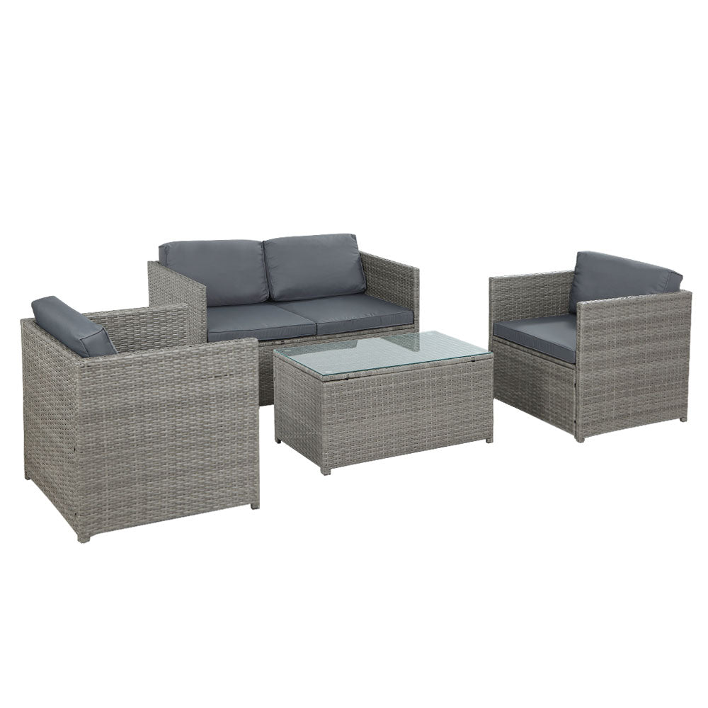 4-Piece Outdoor Sofa Set Wicker Couch Lounge Setting - Grey