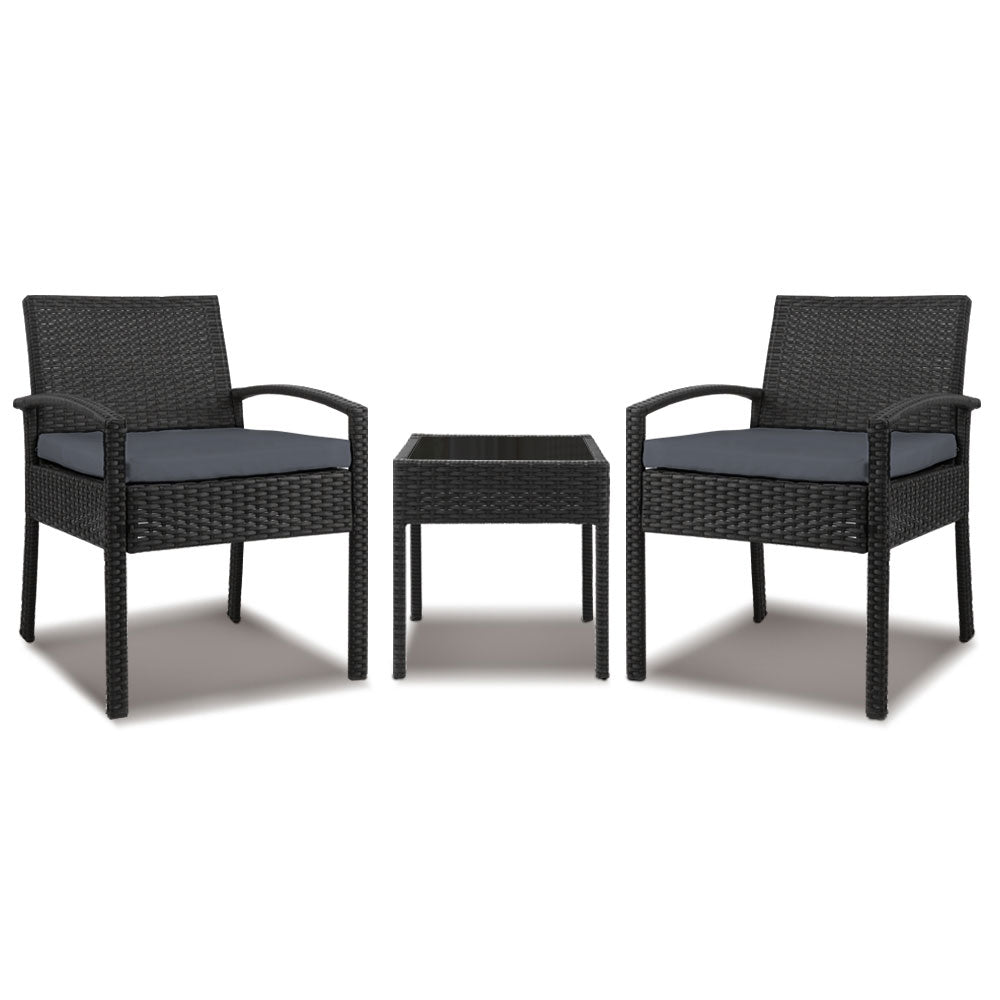 3PC Patio Furniture Bistro Set Wicker Outdoor Lounge Setting Black