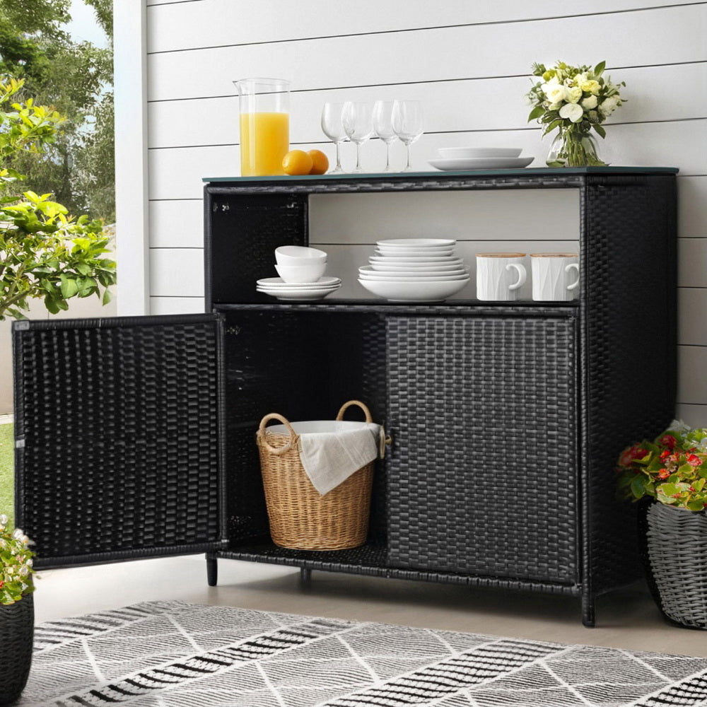 Outdoor Wicker Storage Cabinet - Black